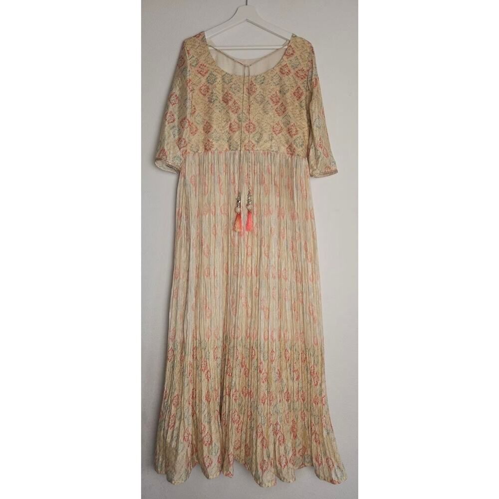 Seasons Chennai Indian Anarkali Kurta Dress XXL Cream Beige Embellished Maxi - Picture 3 of 15
